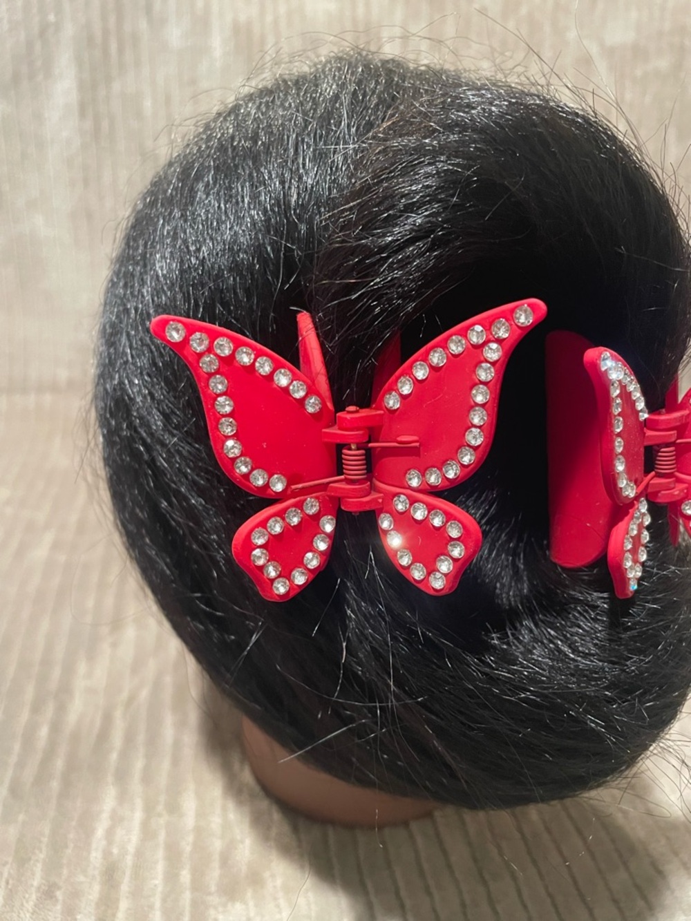 Red Butterfly Rhinestone Hair Clips - Picture 2 of 2